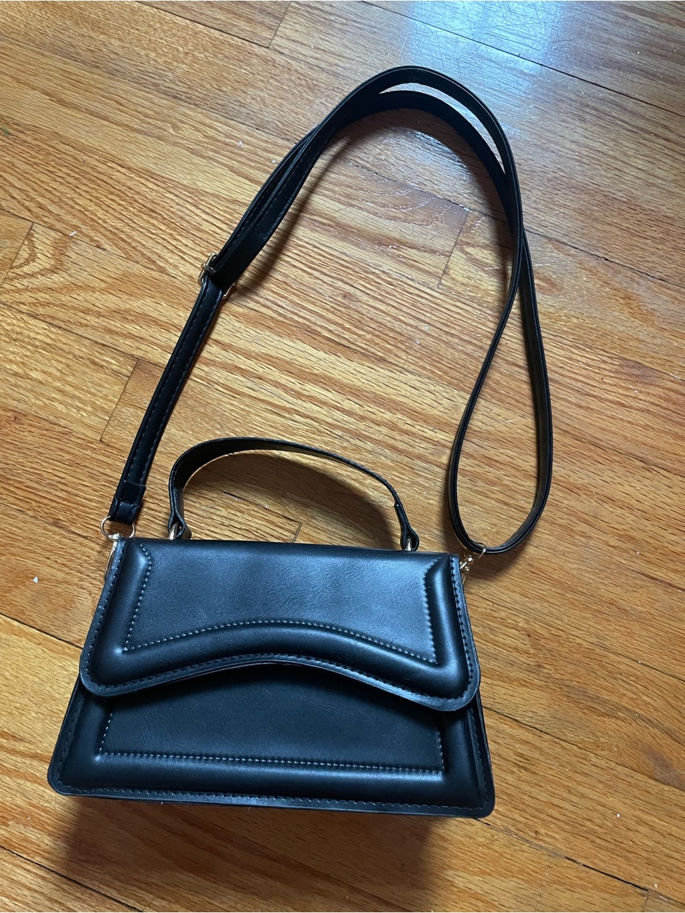 Black Structured Top-Handle Crossbody Bag
